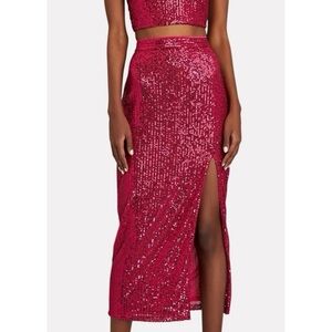 Saylor Brinkley Sequin Midi Skirt Size XS Hot Pink Side Slit Party Cocktail